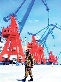 A Pakistani soldier guards the Gwadar Port